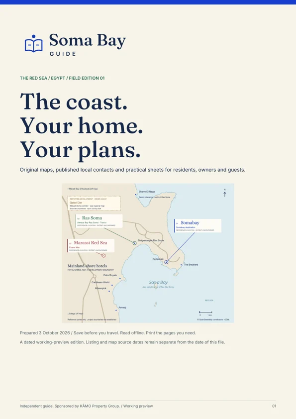 Cover of the Soma Bay Guide field edition, with its original coastal map